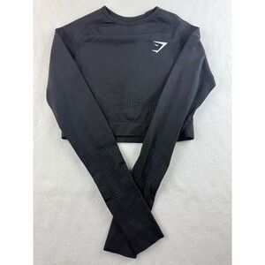 Gymshark Black Long Sleeve Crop Top Seamless Athletic Workout Shirt S